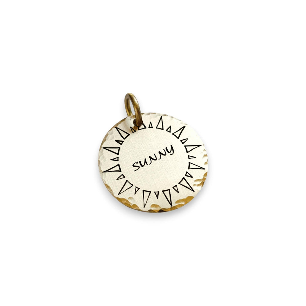 The Solar Token | Artisan Sun Pet ID & Custom Engraved Dog Tag, styled view