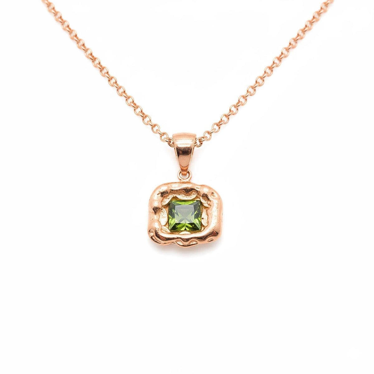 Olive Green CZ Pendant | Forest Earth Talisman, in Rose Gold Plated finish