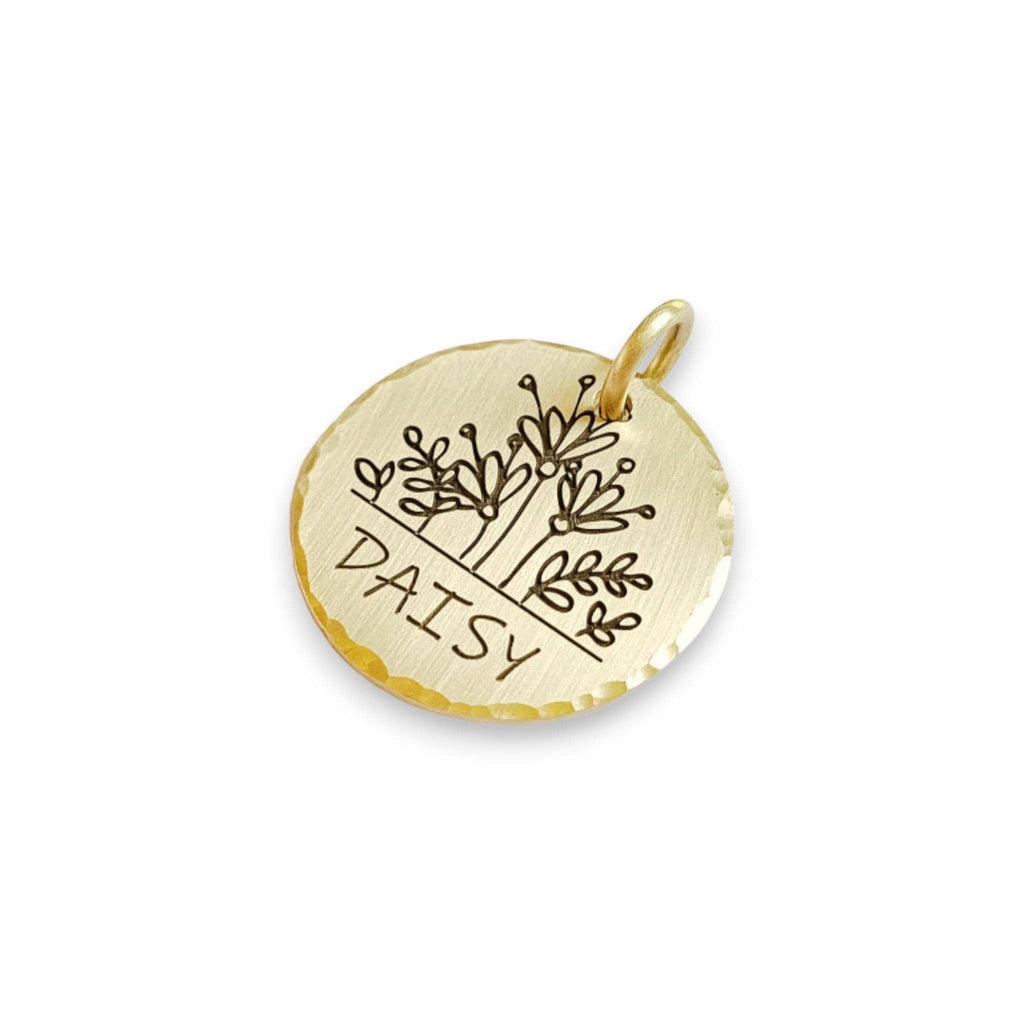 The Wildflower Bloom Token | Artisan Floral Pet ID & Custom Engraved Dog Tag, styled view