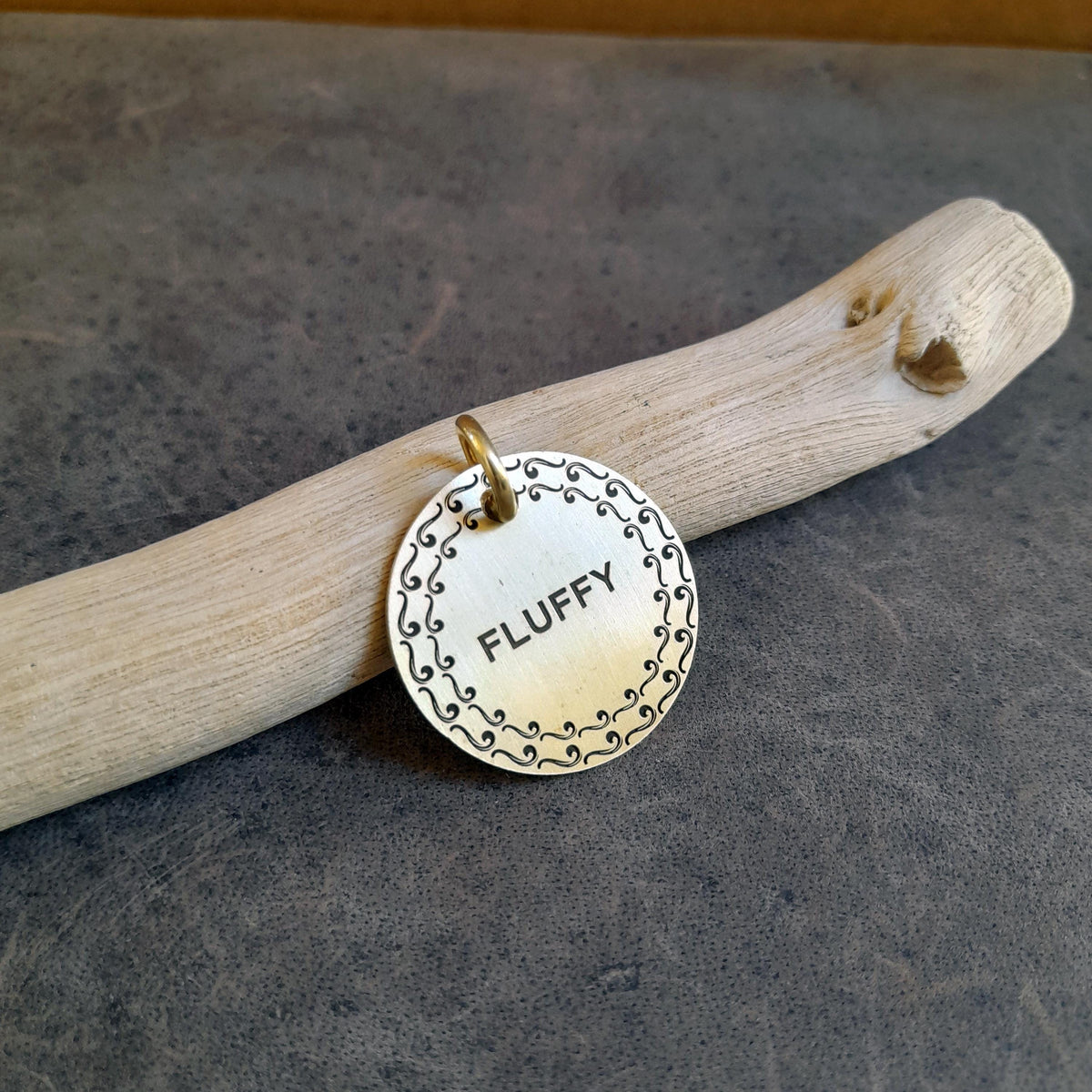 The Ocean Tide Token | Artisan Wave Pet ID & Custom Engraved Dog Tag, close-up detail
