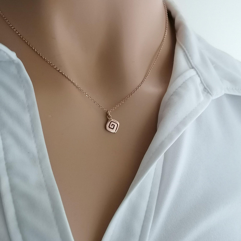 Spiral Necklace | Minimalist Small Sacred Geometry Pendant Sterling Silver | Cosmic Evolution Charm, alternate angle