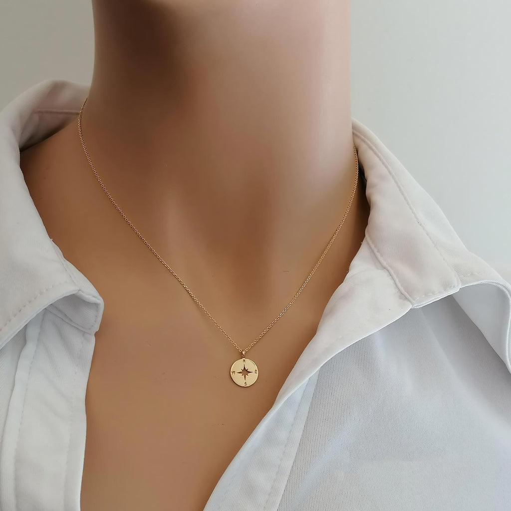 Compass Charm Necklace | Solid Gold True North Talisman | 14K Heirloom Jewelry, additional detail