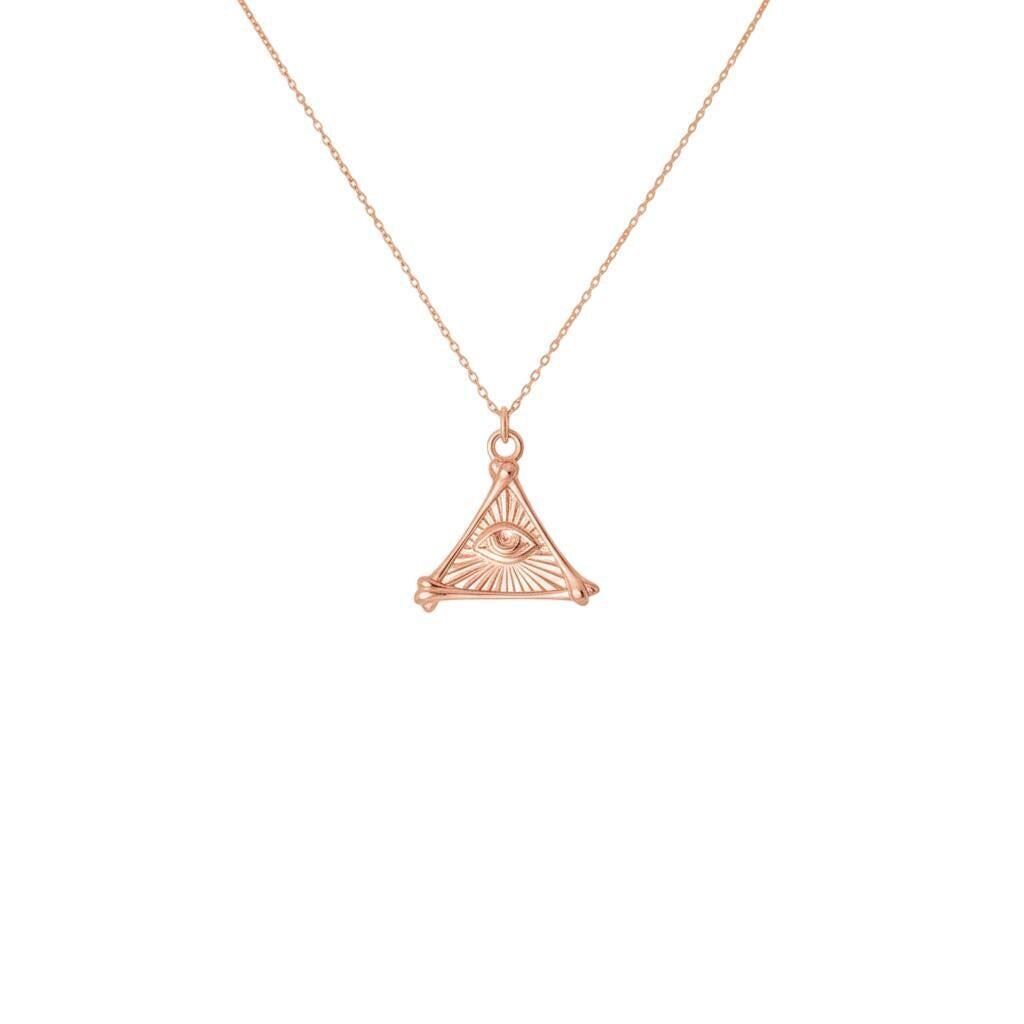 All-Seeing Eye Pendant Necklace | Sterling Silver Bone Pyramid Talisman | Esoteric Eye of Providence, alternate angle
