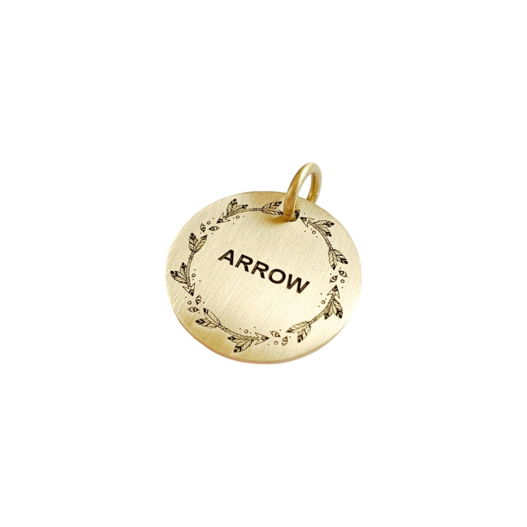 The Arrowhead Token | Artisan Feathered Arrow Pet ID & Custom Engraved Dog Tag, styled view