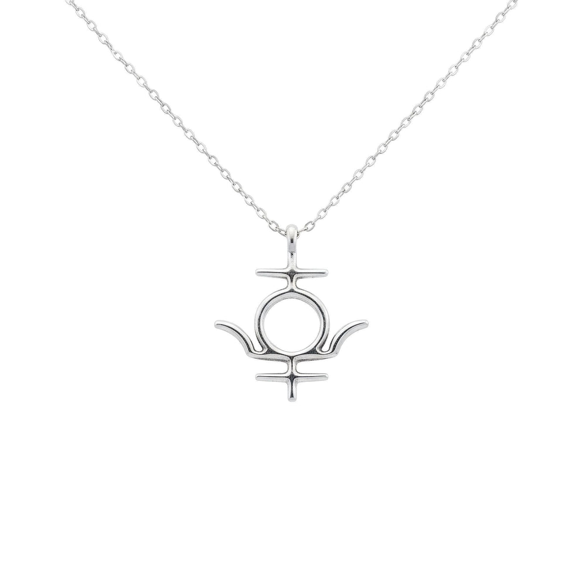 Pluto Symbol Necklace | Esoteric Rebirth Talisman, in White Gold Plated finish