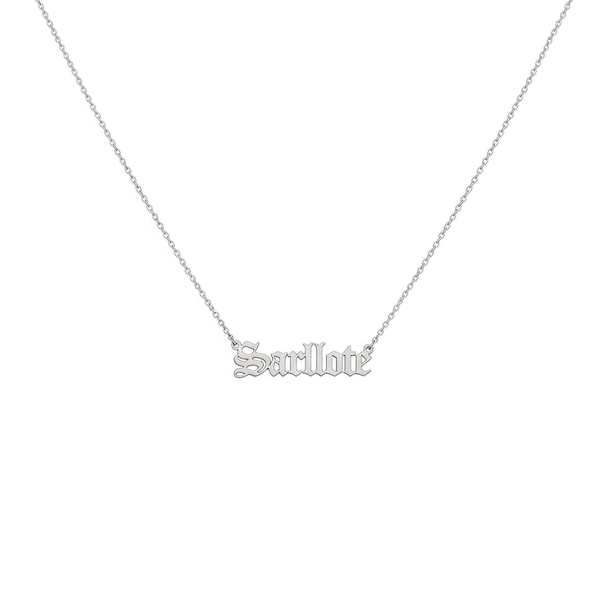 Old English Name Necklace | Custom Gothic Identity Talisman, in White Gold Plated finish
