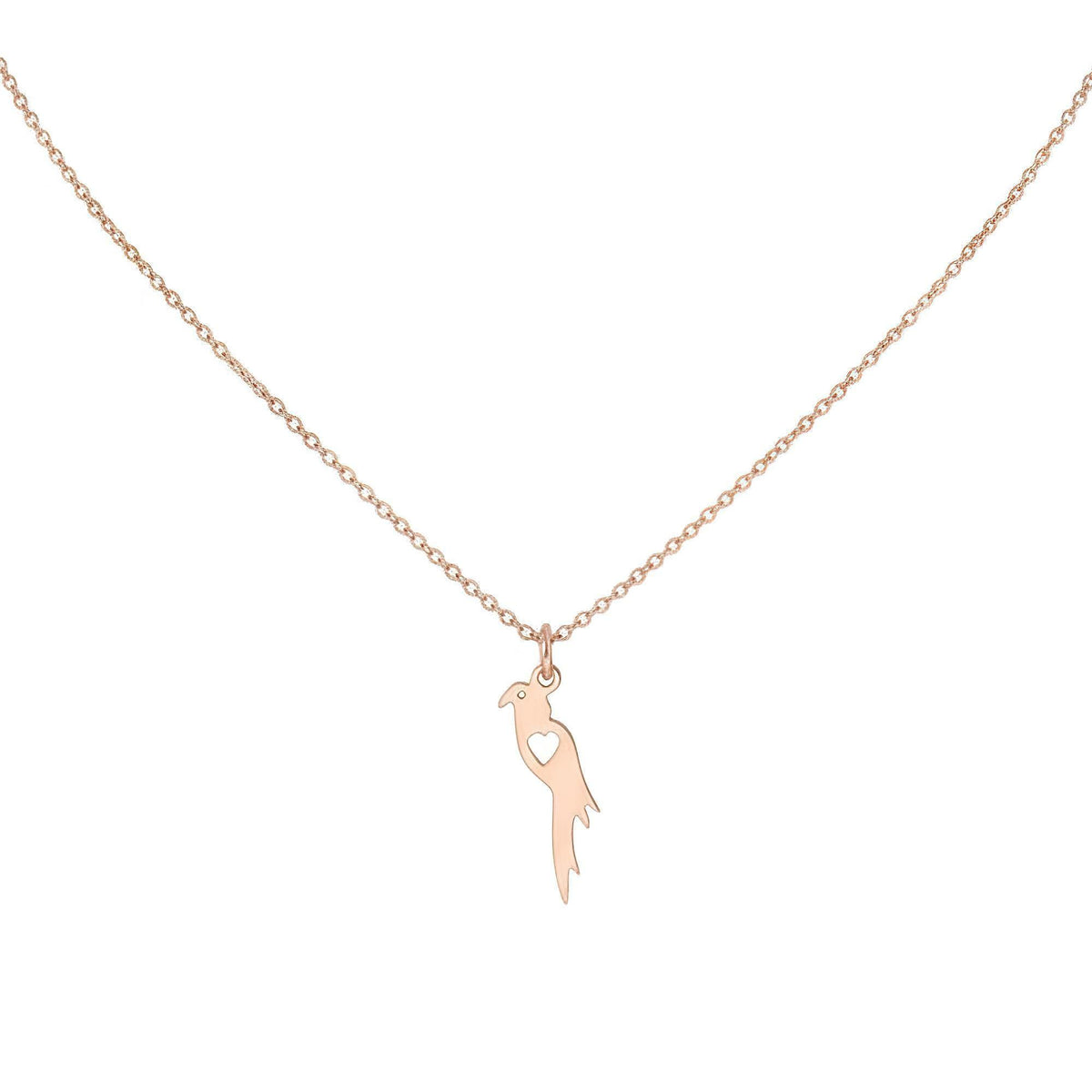 Parrot Charm Necklace | Dainty Tropical Bird Talisman, in Rose Gold Plated finish
