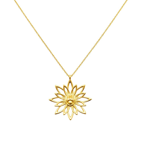 Blooming Hamsa Hand Necklace | Sterling Silver Lotus Protection Charm | Hand of Miriam Talisman, close-up detail