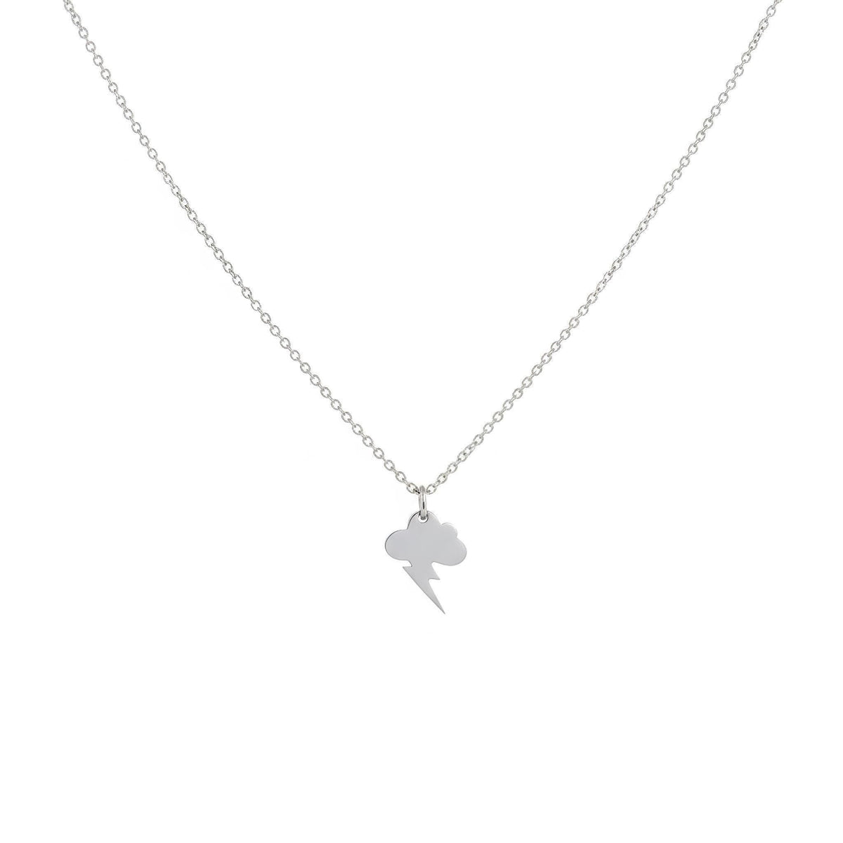 Thunderstorm Charm Necklace | Lightning Bolt Resilience Talisman, in White Gold Plated finish