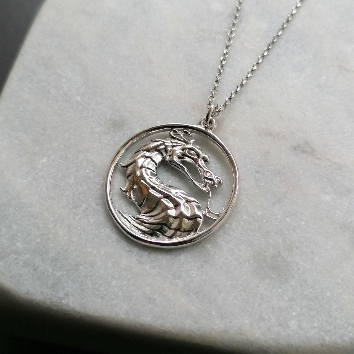 Dragon Necklace | Mythical Protection Talisman, close-up detail