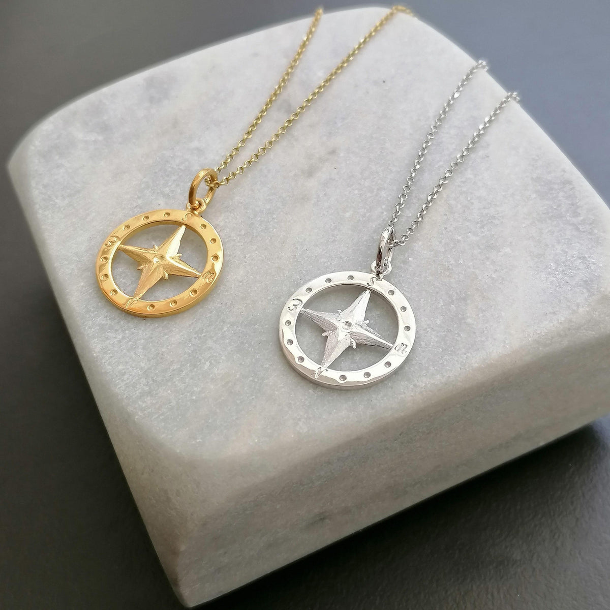Compass Charm Necklace | Nautical Direction Talisman, close-up detail