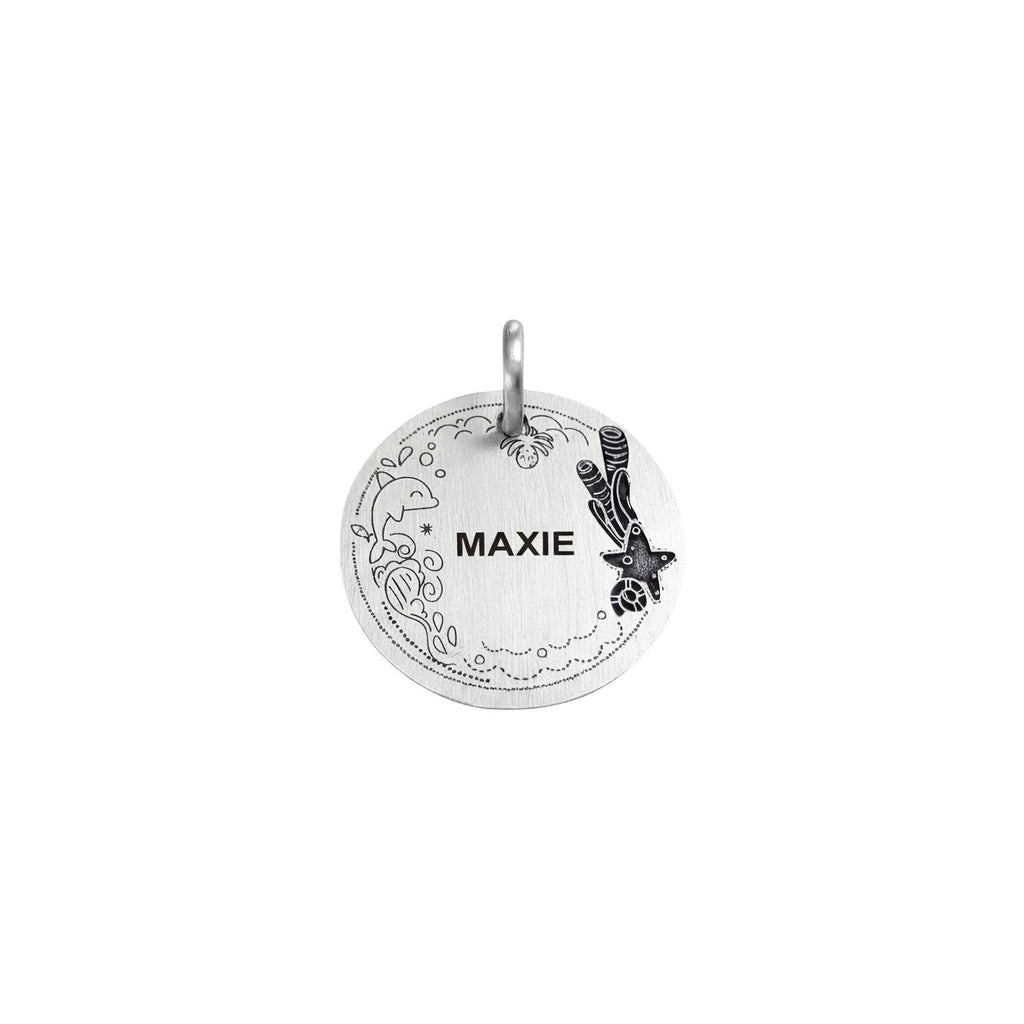 Ocean Lover Dog Tag | Personalized Sterling Silver Starfish Pet ID Tag | Beach Dog Charm, front view