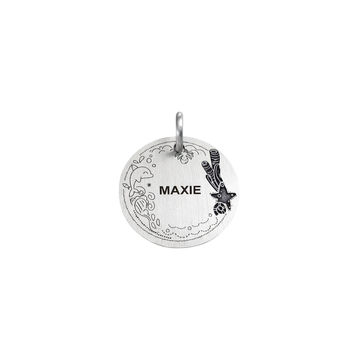Ocean Lover Dog Tag | Personalized Sterling Silver Starfish Pet ID Tag | Beach Dog Charm, front view