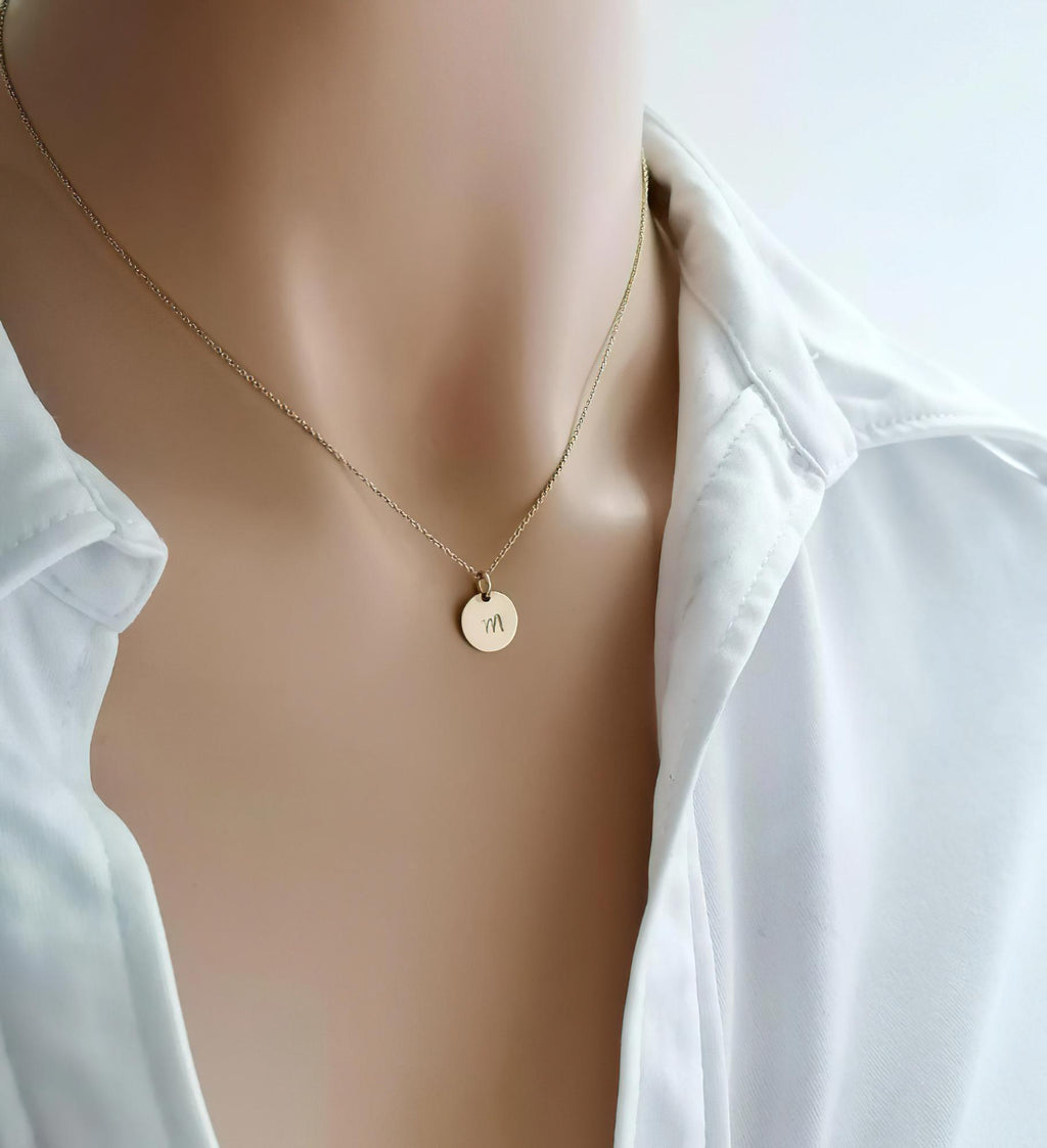 Initial Disc Necklace | Custom Engraved Monogram Pendant, styled view