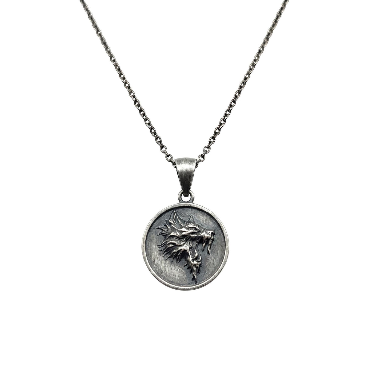 Wolf Medallion Necklace | Wild Spirit Talisman, in Oxidized Silver 925 finish