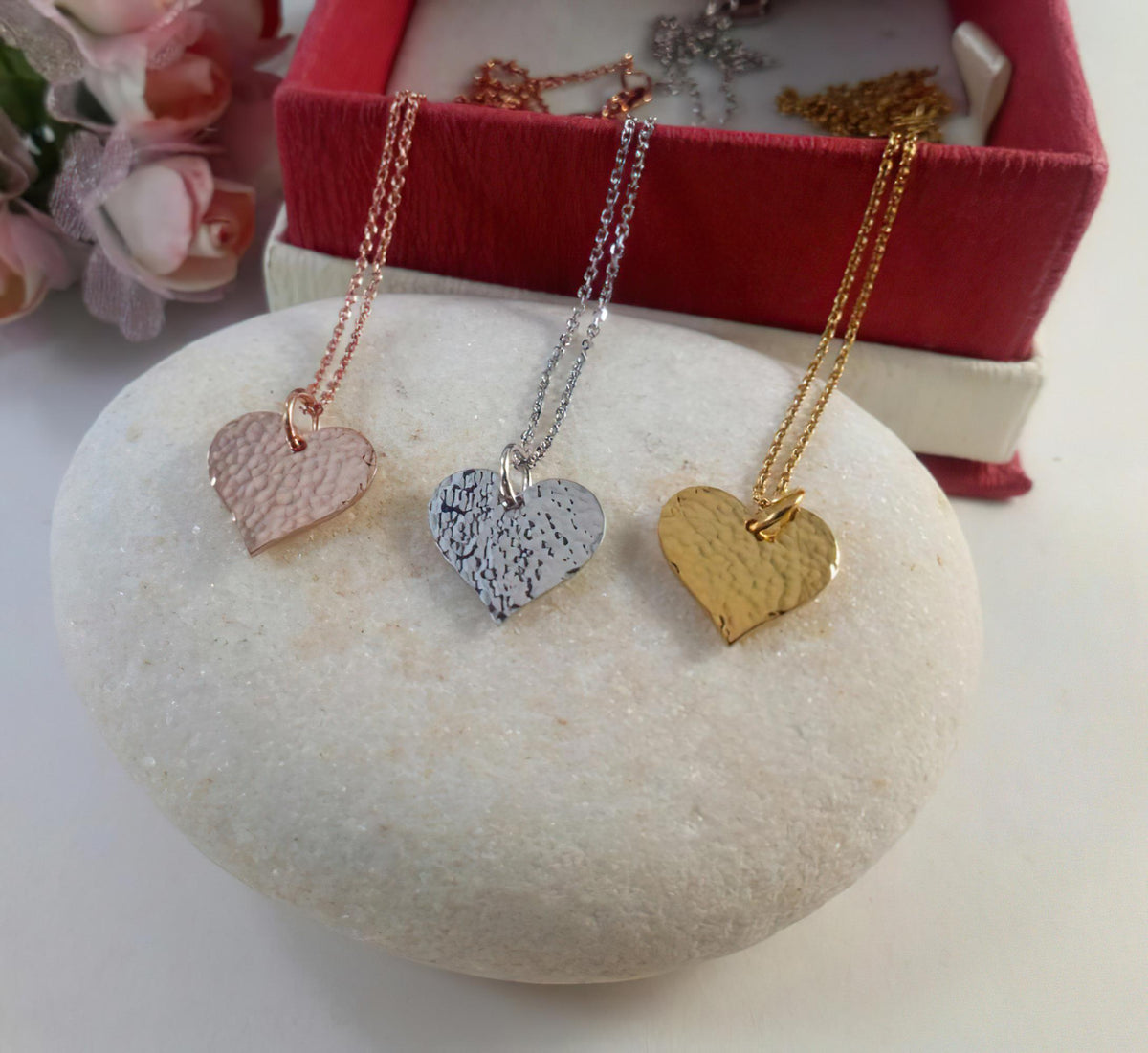 Hammered Heart Necklace | Textured Sterling Silver Pendant | Dainty Romantic Love Charm, additional detail
