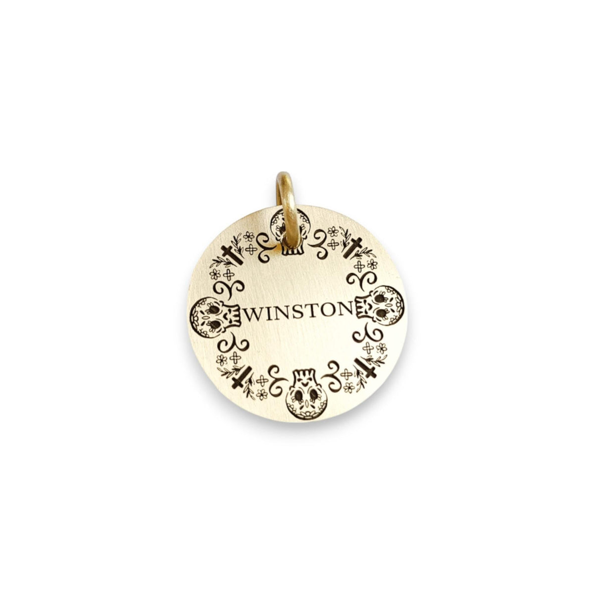 The Calavera Spirit Token | Artisan Sugar Skull Pet ID & Custom Engraved Dog Tag, alternate angle