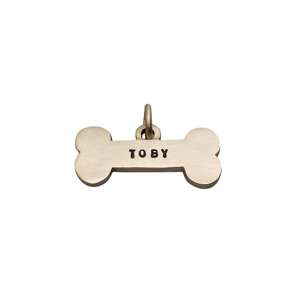 The Mighty Bone Token | Heavy-Gauge Solid Brass Big Bone Pet ID Tag, in Basic UPPERCASE 2mm font