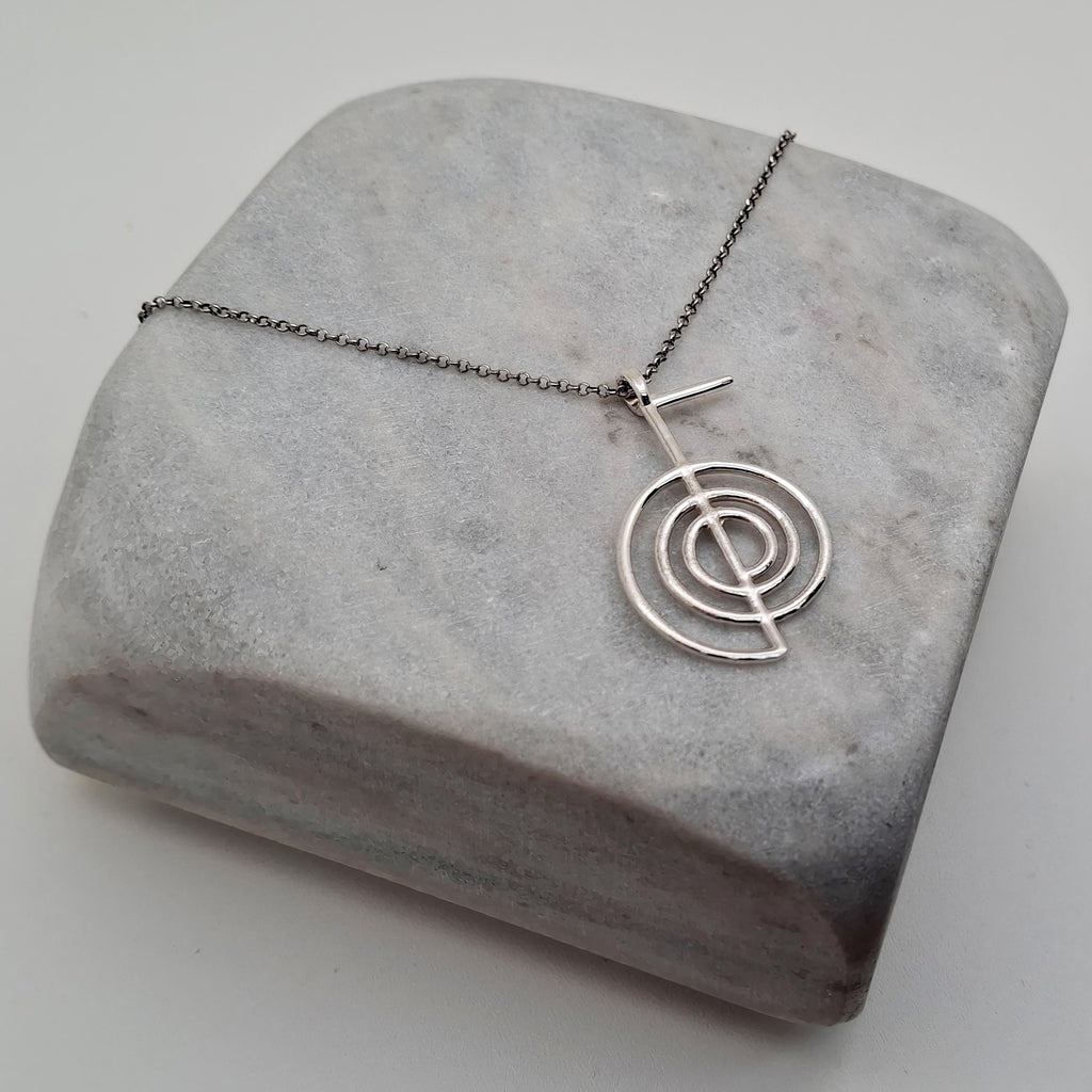 Cho Ku Rei Necklace | Gold Plated Reiki Symbol Pendant | Energy Healing Talisman, front view