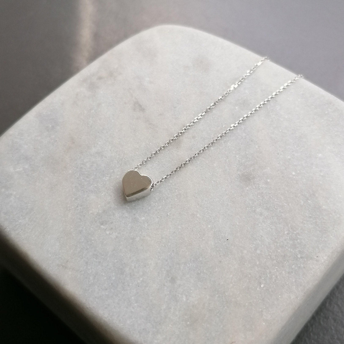Silver Heart Necklace, Dainty Love Charm, Minimalist Pendant (925 Sterling), alternate angle