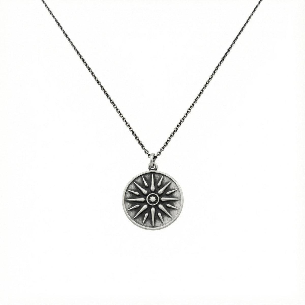 Vergina Sun Medallion | Ancient Greek Star Talisman, in Oxidized Silver 925 finish