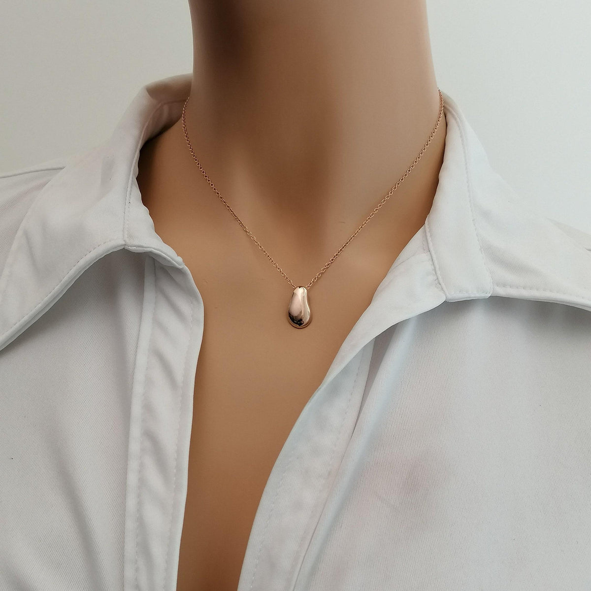 Solid Gold Pebble Necklace | Dainty Organic Fluid Charm | Minimalist River Stone Pendant