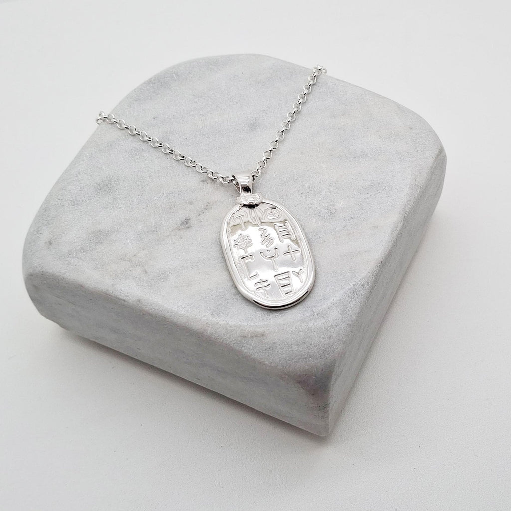 Symbolic Sterling Silver Pendant | Ancient Glyphs Medallion | Archaic Talisman, additional detail