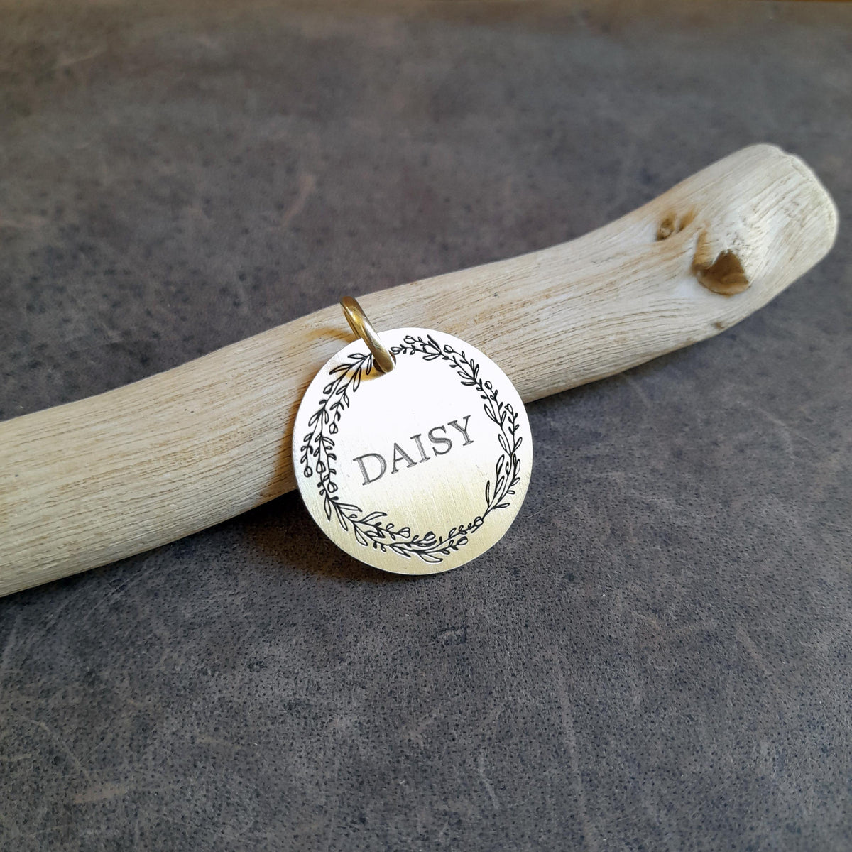 The Crimson Bloom Token | Artisan Poppy Flower Pet ID & Custom Engraved Dog Tag, close-up detail