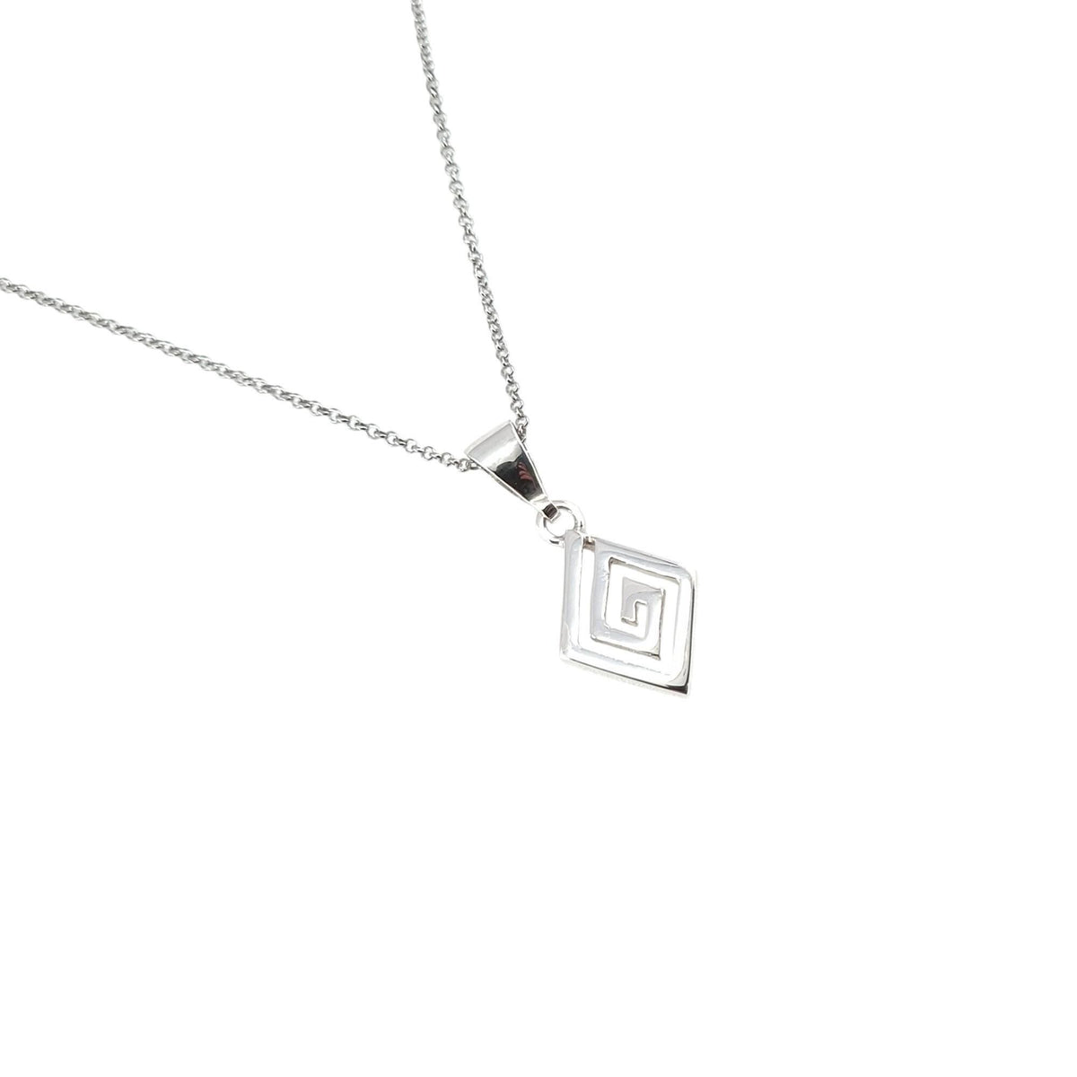 Greek Spiral Medallion | Rhombus Evolution Talisman, in White Gold Plated finish