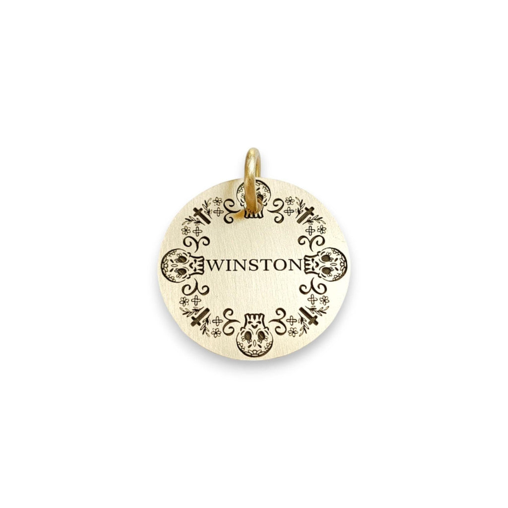 The Calavera Spirit Token | Artisan Sugar Skull Pet ID & Custom Engraved Dog Tag, front view