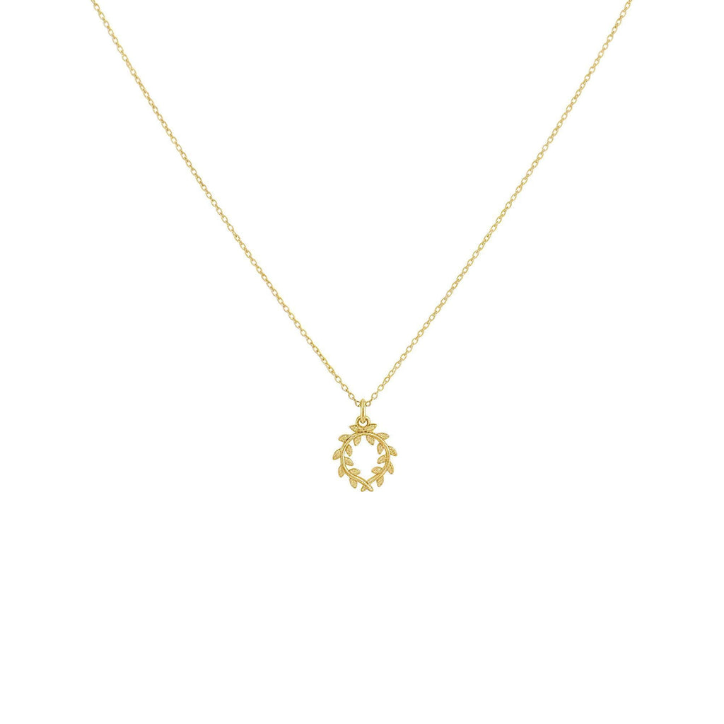 Olive Branch Necklace | Peace & Hope Laurel | 14K Solid Gold, front view