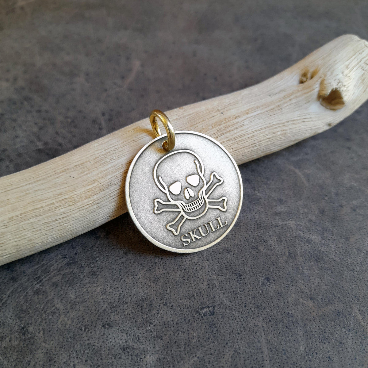The Corsair Token | Artisan Jolly Roger Pet ID & Custom Engraved Dog Tag, close-up detail