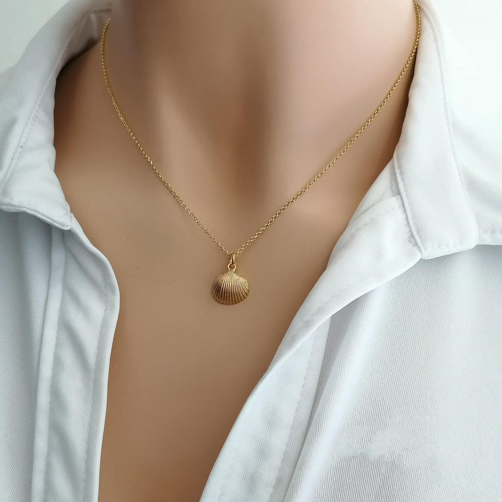 Scallop Shell Necklace | Delicate Mediterranean Beach Charm, front view