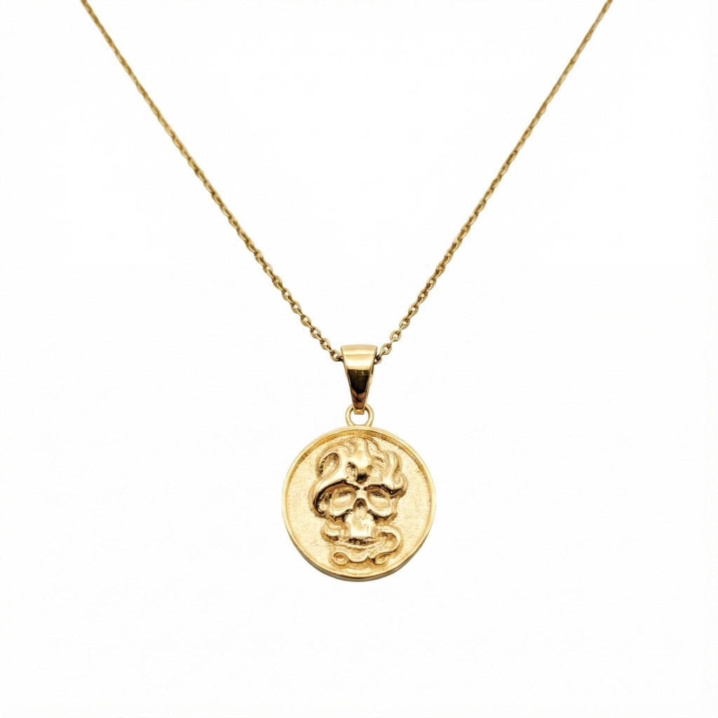 Memento Mori Necklace | Skull & Snake Talisman, in Yellow Gold Plated finish