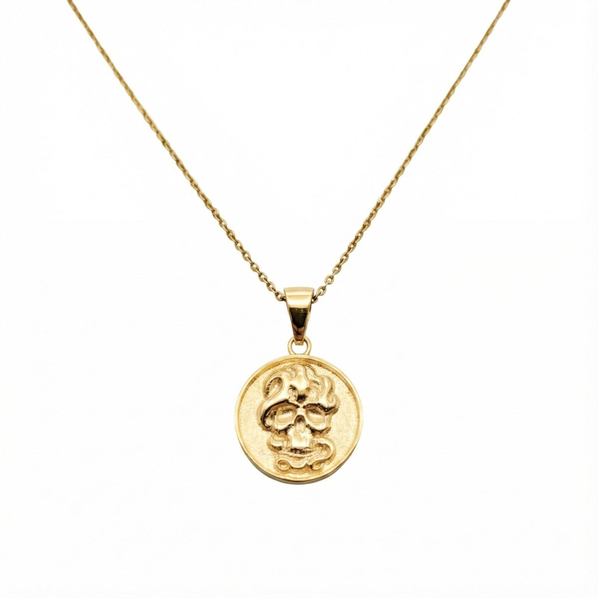 Memento Mori Necklace | Skull & Snake Talisman, in Yellow Gold Plated finish