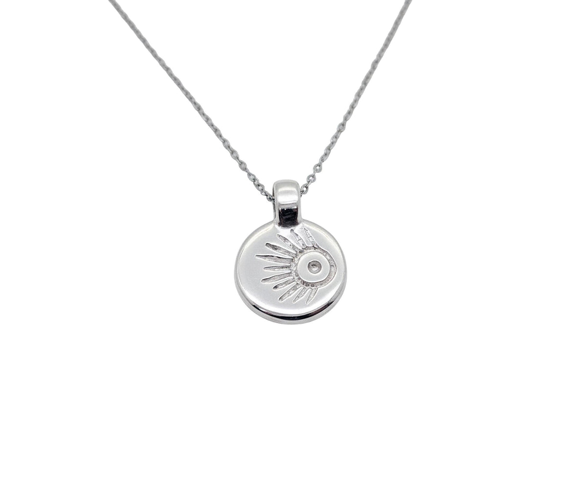 Meteor Wish Talisman Necklace | Gold Plated Celestial Coin Pendant | Shooting Star Sunburst Medallion, front view