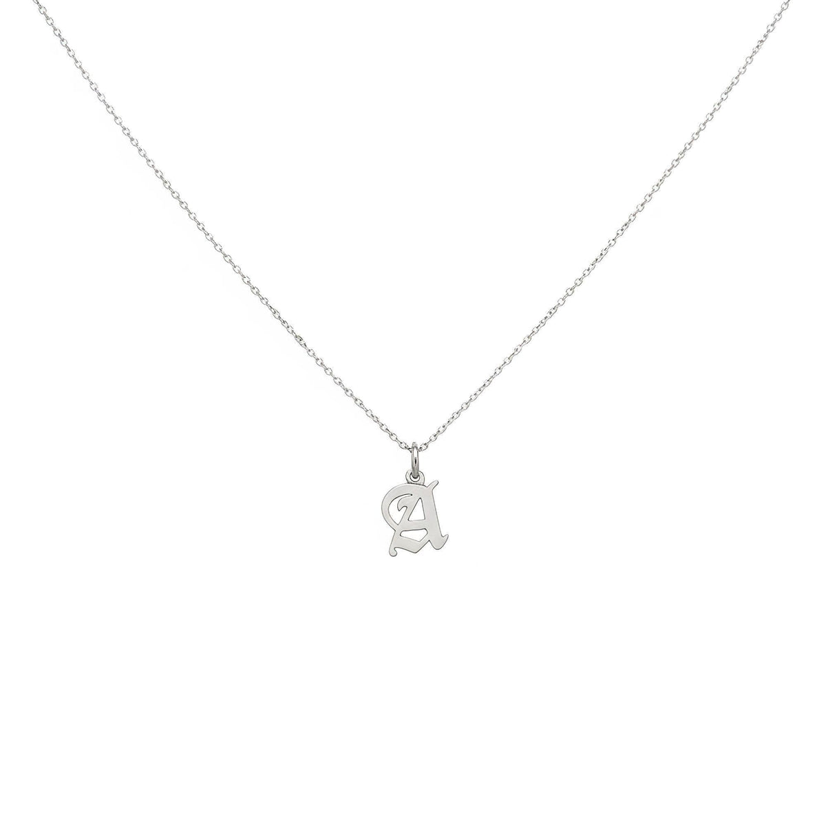 Old English Initial Necklace | Custom Gothic Letter Talisman, in White Gold Plated finish