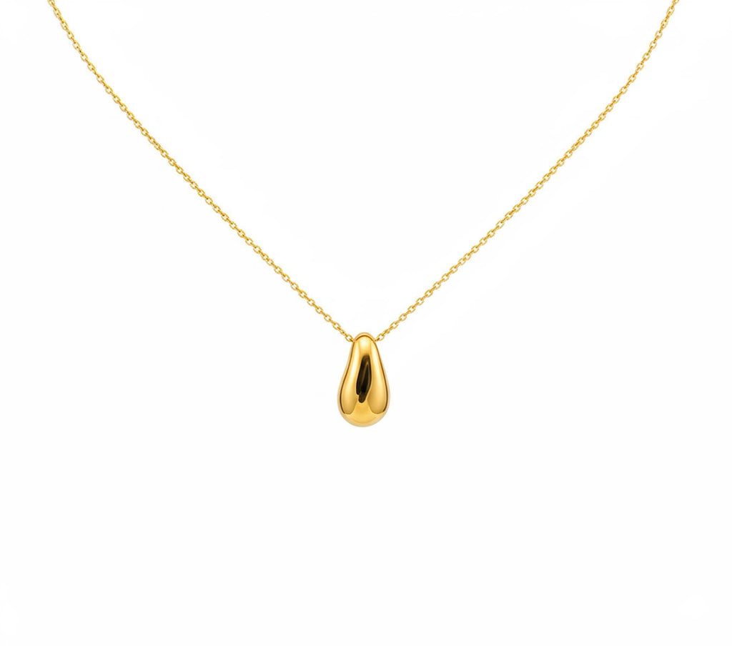 Solid Gold Pebble Necklace | Dainty Organic Fluid Charm | Minimalist River Stone Pendant, front view