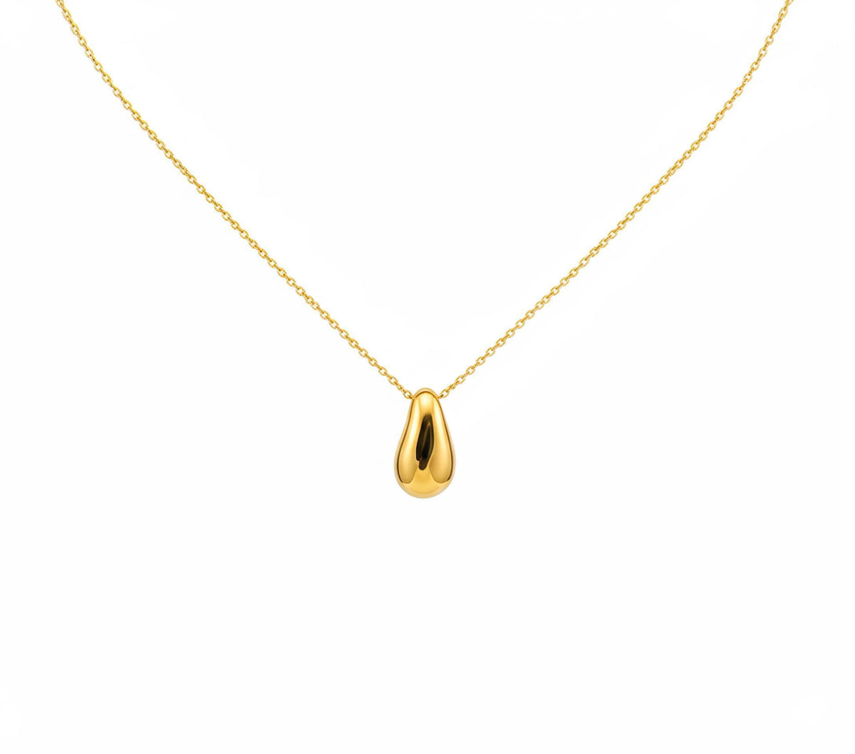 Solid Gold Pebble Necklace | Dainty Organic Fluid Charm | Minimalist River Stone Pendant, front view