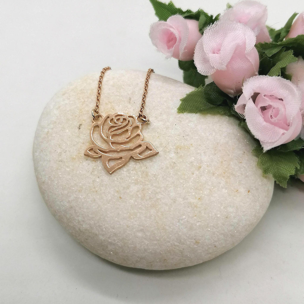 Solid 14K Gold Rose Necklace | Heirloom Floral Talisman, close-up detail