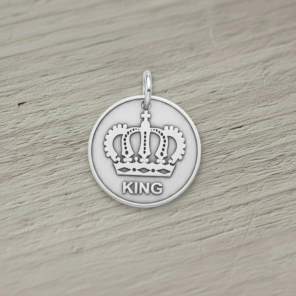 Crown Pet Tag | Custom Engraved Sterling Silver King Pet ID | Royal Dog Collar Charm, styled view