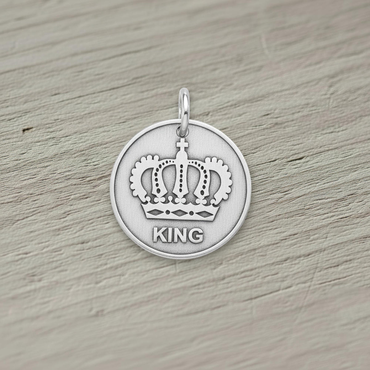 Crown Pet Tag | Custom Engraved Sterling Silver King Pet ID | Royal Dog Collar Charm, styled view