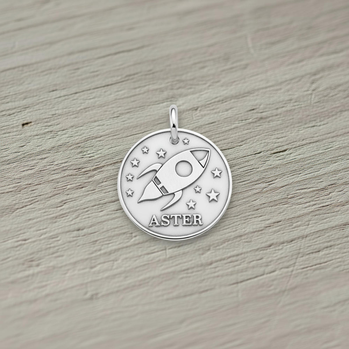 Rocket Dog Tag | Sterling Silver Custom Space Spaceship Pet ID Tag | Engraved Dog Tag, additional detail