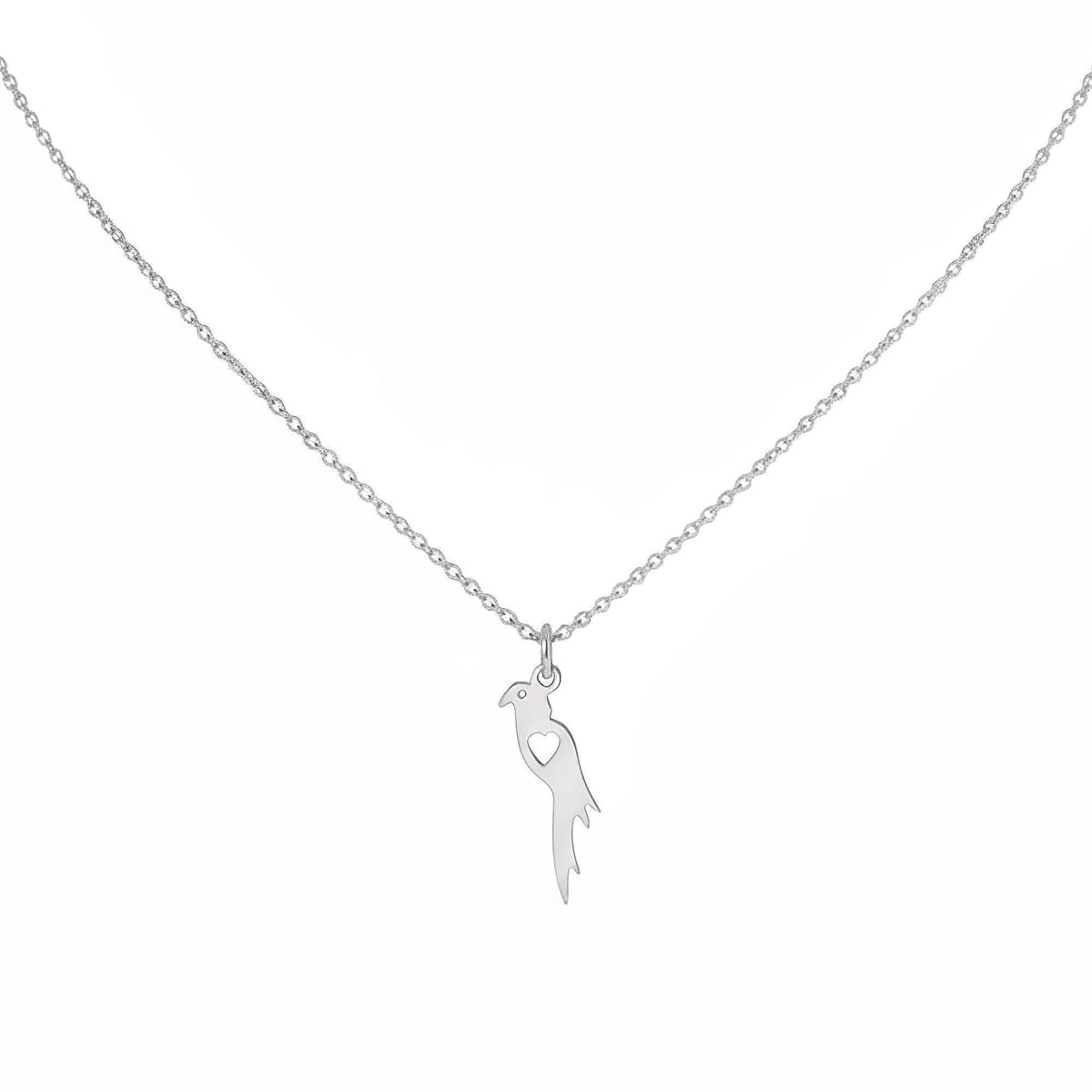 Parrot Charm Necklace | Dainty Tropical Bird Talisman, in White Gold Plated finish