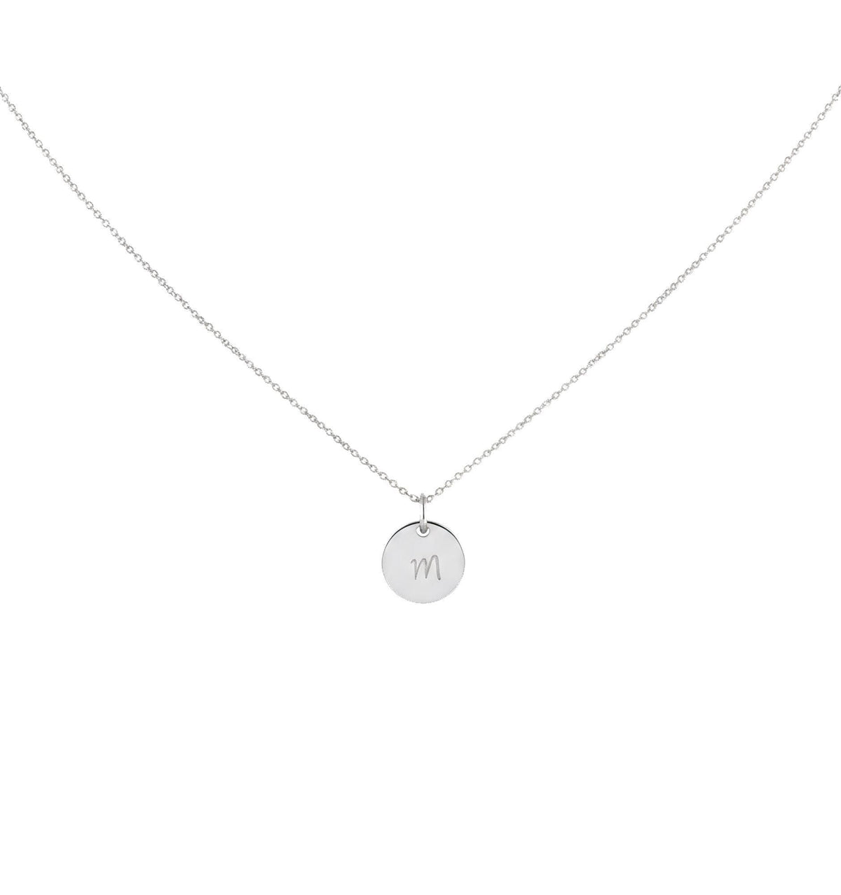 Initial Disc Necklace | Custom Engraved Monogram Pendant, in White Gold Plated finish