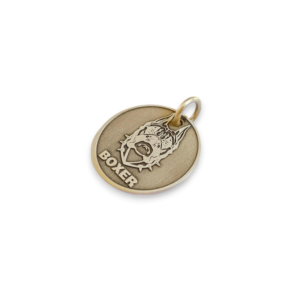 The Spirited Boxer Token | Artisan Breed Pet ID & Custom Engraved Dog Tag, styled view