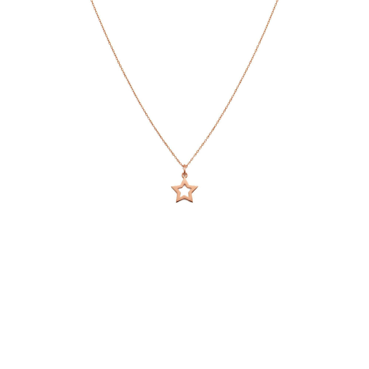 Sterling Silver Star Necklace | Delicate Hollow Celestial Pendant | Dainty Good Luck Charm, in Rose Gold Plated finish