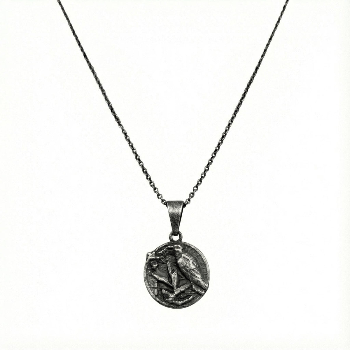 Raven Medallion Necklace | Mystical Wisdom Talisman, in Oxidized Silver 925 finish