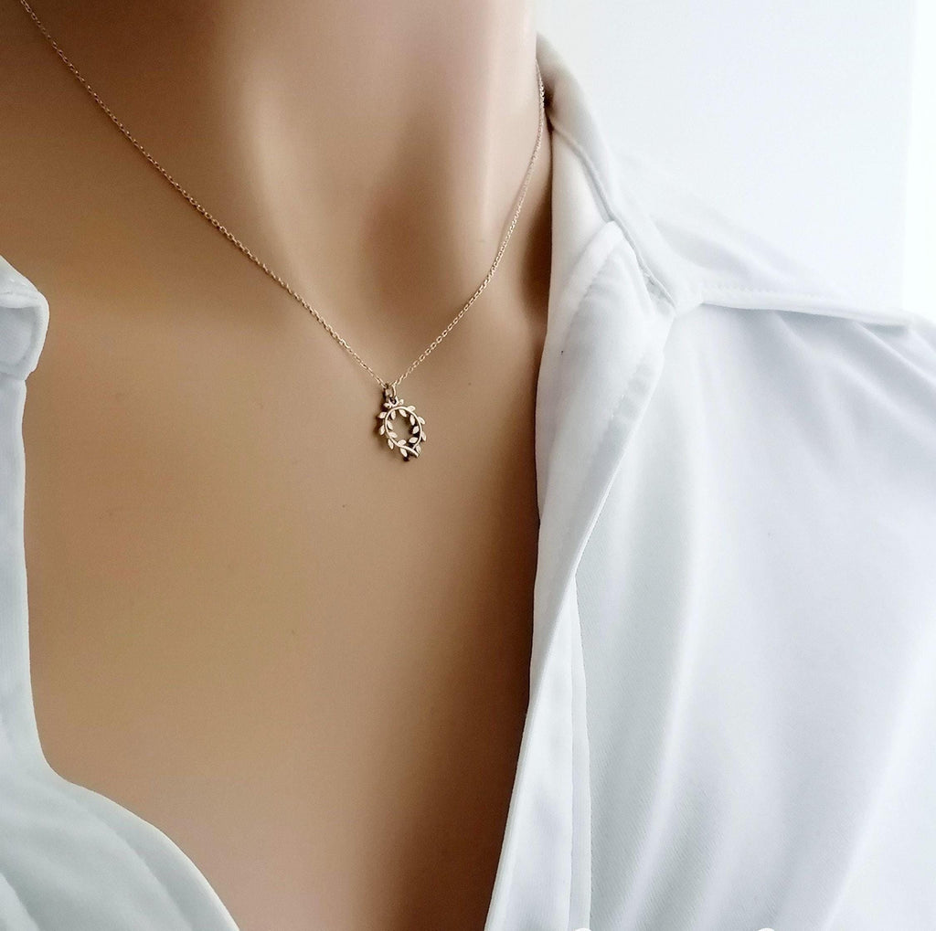 Olive Branch Necklace | Symbol of Peace & Growth, front view