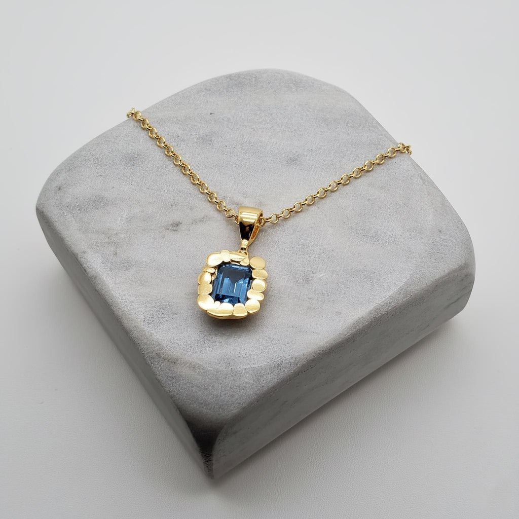 Blue CZ Square Pendant | Serenity & Balance Talisman, in Yellow Gold Plated finish